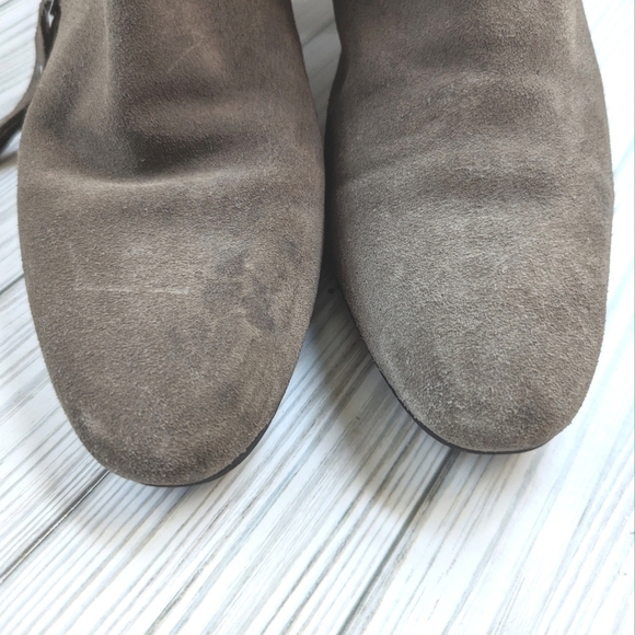 Banana Republic Stacked Heel Suede Boots with Side Zipper in Taupe Size 9.5 - Picture 10 of 10